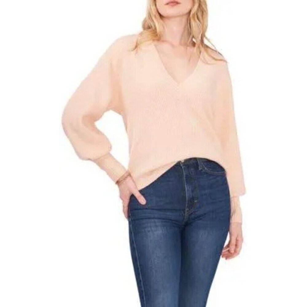NWT 1.STATE V-NECK SWEATER IN PINK MELANGE LARGE